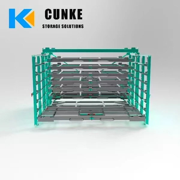 Roll-Out Sheet Metal Rack For Overhead Crane Access
